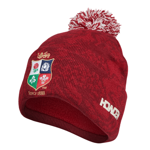 ADULT UNISEX BRITISH & IRISH LIONS FLEECE LINED BOBBLE HAT RED