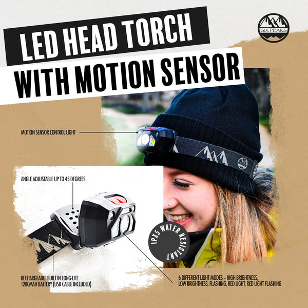 Six Peaks LED Head torch with Motion Sensor