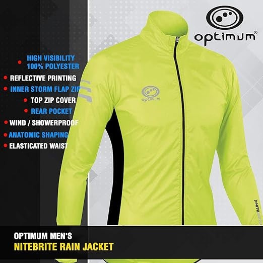 Optimum Men's Rain Jacket Nitebrite Hi Vis For Running Cycling Hiking Mountain Climbing.